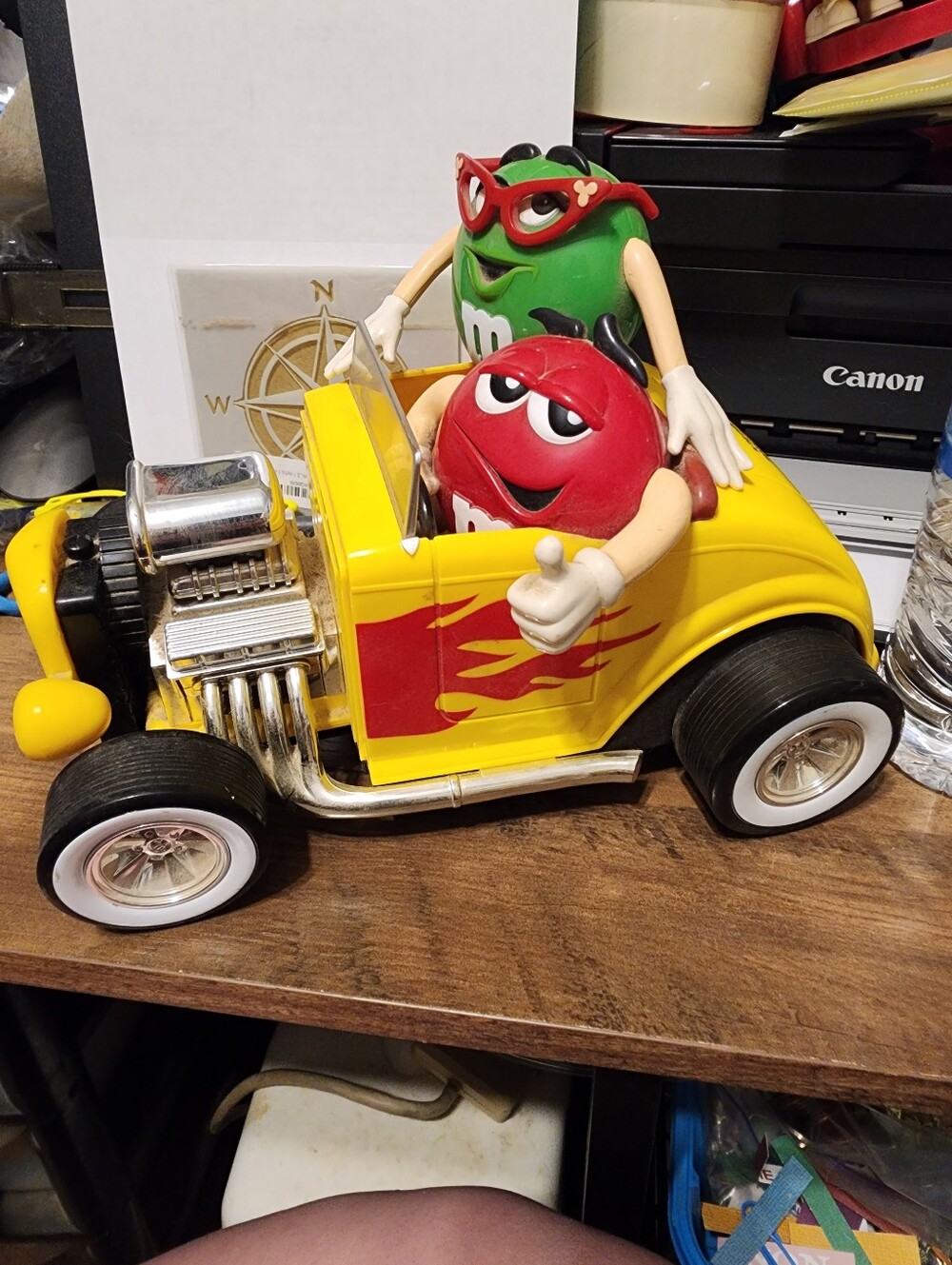 Vintage M&M'S Yellow Hot Rod Toy Car with Red & Green M&M Characters